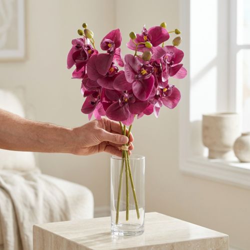 Dirbtinės orchidėjos violetinės dirbtinės gėlės kaip tikros 56cm 3 vnt | Floristik24.lt