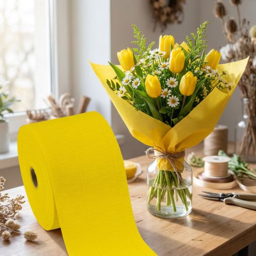 Gėlių krepinis geltonas W10cm gramatūra 128g/kvm L250cm 2 vnt. | Floristik24.lt