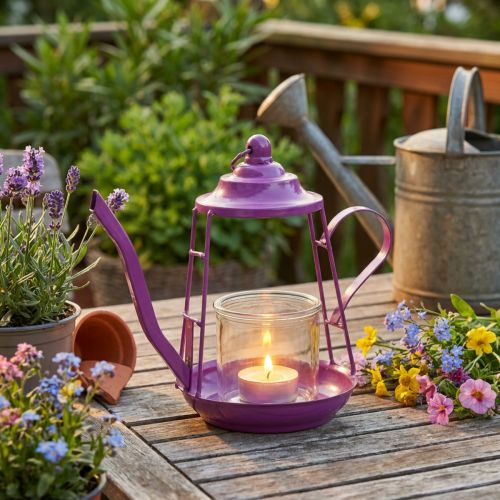 Žibintuvėlis stiklinis žibintuvėlis arbatinukas rožinis Ø13cm H22cm | Floristik24.lt