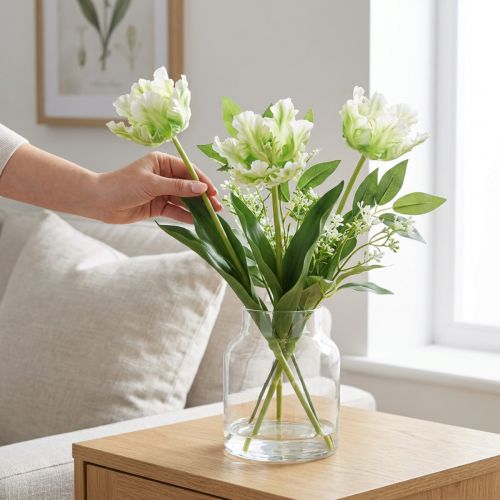 Dirbtinė gėlė papūga tulpė dirbtinė tulpė žalia balta 69cm | Floristik24.lt