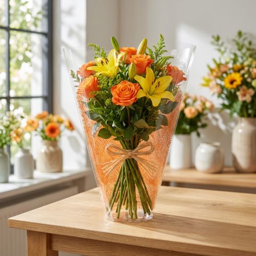 Gėlių maišelis džiuto raštas oranžinis L40cm P12-30 50 vnt | Floristik24.lt