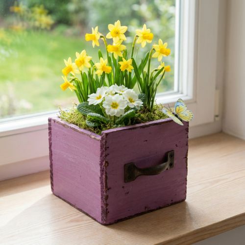 Augalų stalčius medinė dekoratyvinė augalų dėžutė violetinė 12,5cm | Floristik24.lt