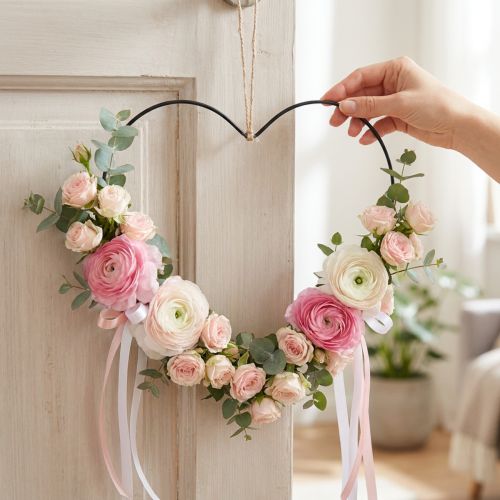 daiktų Metalinis žiedas širdies formos, pakabinamas dekoravimas metalinis, dekoratyvinė kilpa juoda P32,5cm 4 vnt