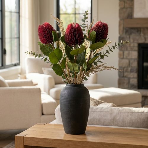 Dirbtinės gėlės, Banksia, Proteaceae vyno raudona L58cm A6cm 3vnt | Floristik24.lt