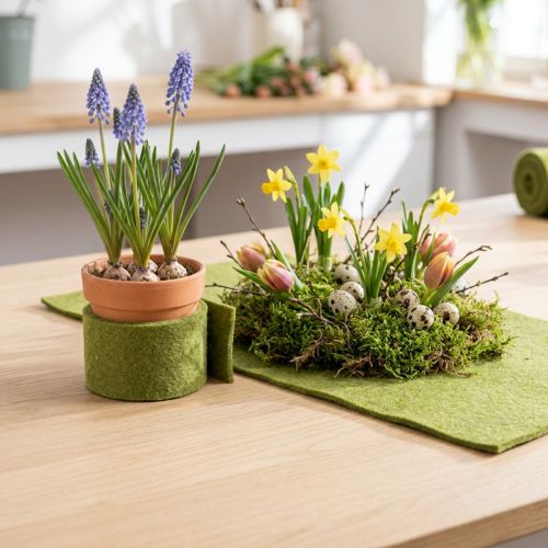Veltinio juostelė žalia vilna juostelė samanų žalia W7/15cm L1m/1m rinkinys iš 2 | Floristik24.lt