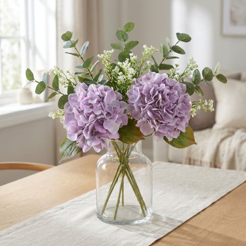 Dekoratyvinės hortenzijos Dirbtinės gėlės violetinės gėlės Ø18cm 69cm 2vnt | Floristik24.lt