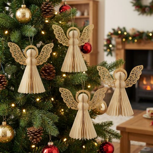 Popierinis angelas Kalėdinis angelas papuošimas popierinis kremas H12cm 4 vnt | Floristik24.lt