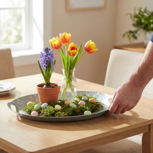 Dekoratyvinis padėklas ovalus metalinis padėklas cinkuotas 47×34×3cm | Floristik24.lt