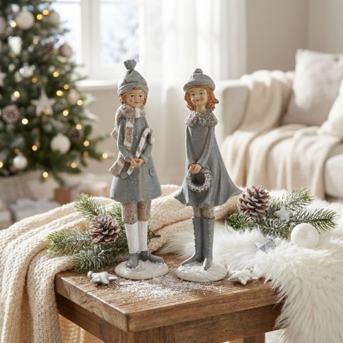 Deco figūrėlės žieminės vaikų figūrėlės mergaitėms H19cm 2vnt | Floristik24.lt