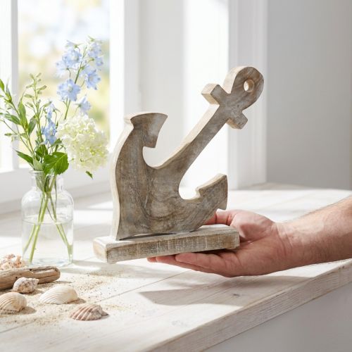 daiktų Inkaras iš medžio, dekoratyvinis inkaras, shabby chic, baltas, natūralus, 22 cm