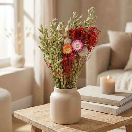 Džiovintų gėlių puokštė Pievų gėlių puokštė Raudona H50cm 150g | Floristik24.lt