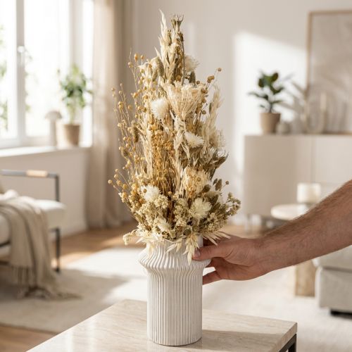 Džiovintos gėlės, balto aukso dekoratyvinės kepurėlės, Phalaris, 30 cm, 200 g | Floristik24.lt