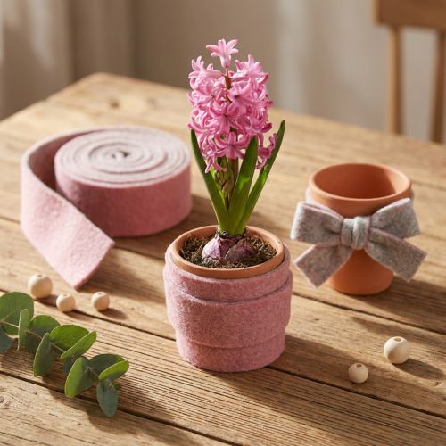 Vazono juostelė dekoratyvinė veltinio vilna sendinta rožinė pilka 7.5cm 5m | Floristik24.lt