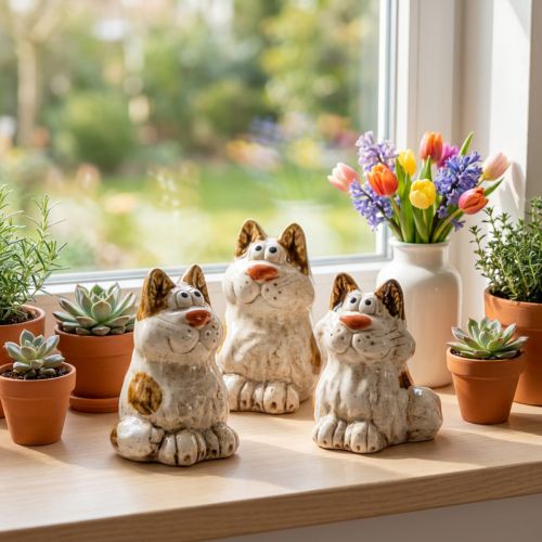 Keraminės Katės Dekoratyvinės Figūrėlės, Juokingos Gyvūnų Figūrėlės Svetainės Papuošimui, 8 cm, 4 Dalys | Floristik24.lt
