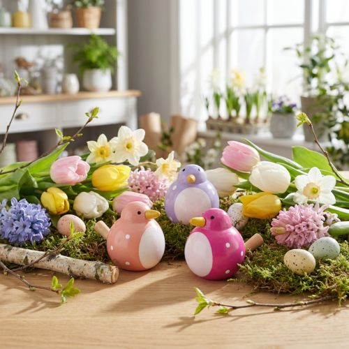 daiktų Paukščio dekoratyvinė figūrėlė, mielas ir spalvingas dizainas svetainei, 6 cm, 6 dalys