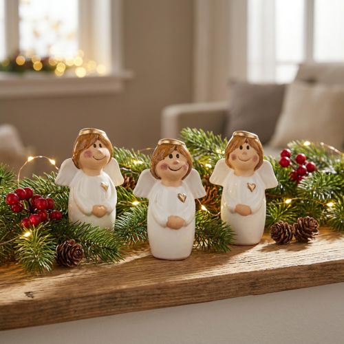 Žavingas keraminis angelas su aukso akcentais baltas 7 cm - dovanos idėja ir mylintis papuošimas - 6 vnt. | Floristik24.lt