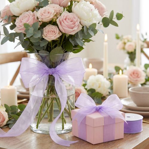 Organzos juostelė su krašteliu 40mm 50m šviesiai violetinė | Floristik24.lt