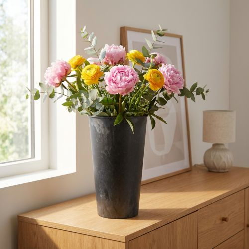 Grindų vaza juoda vaza plastikinė antracitinė Ø17.5cm H28cm | Floristik24.lt