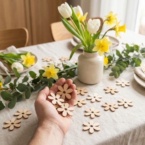 Medinės gėlės išmėtytos dekoracijos gėlės medinės oranžinės/rožinės/baltos 72 vnt | Floristik24.lt