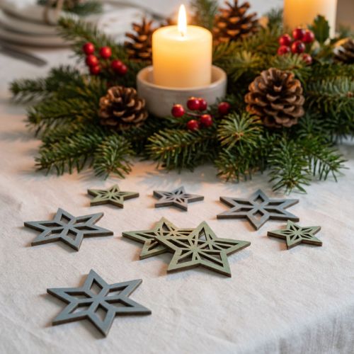 Deco žvaigždės medinės mėlynos, žalios medinės žvaigždės Kalėdinės 4cm mix 36vnt | Floristik24.lt