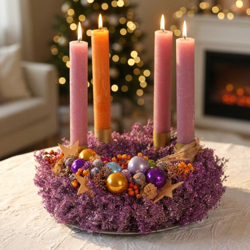 Dekoratyvinis vainikas, džiovintos gėlės, metalo violetinė Lepidium, sieninis vainikas, Ø33cm, namų aksesuaras | Floristik24.lt