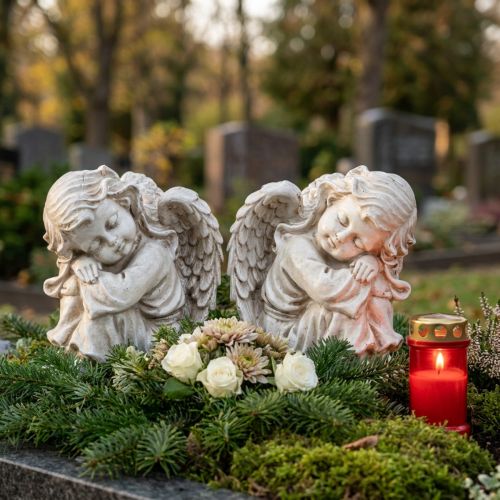 Gedulingo angelo sėdinti dekoratyvinė figūrėlė, kreminės spalvos, 6,5 × 5 × 7,5 cm, 2 vnt. | Floristik24.lt