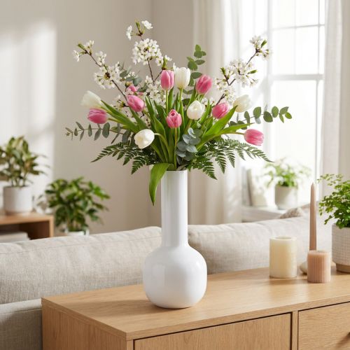 daiktų Moderni dekoratyvinė vaza metalinė vaza kreminė balta Ø10.5cm H25.5cm