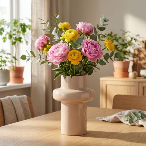Gėlių vaza metalinė, ruda, kapučino spalvos, emalio spalvos, Ø17 cm, aukštis 23 cm | Floristik24.lt