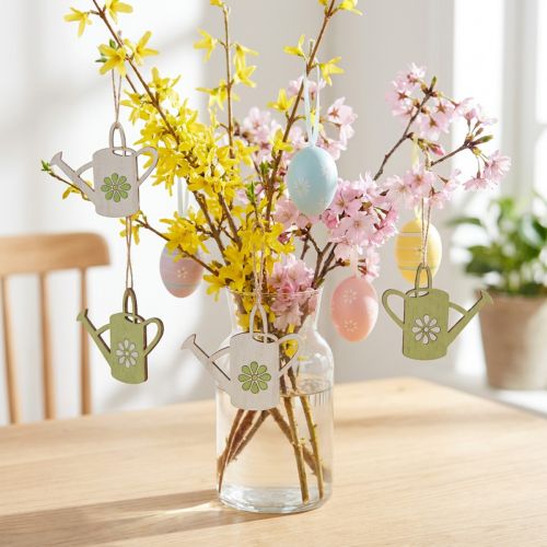 Dekoratyvinė kabykla laistytuvas medžio apdaila natūrali žalia 8cm 12 vnt | Floristik24.lt