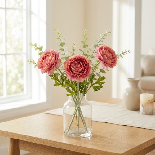 Dirbtinės vėdrynės (ranunkulus) kaip elegantiška ir nereikalaujanti priežiūros puokštė, 51 cm, 3 vnt. | Floristik24.lt