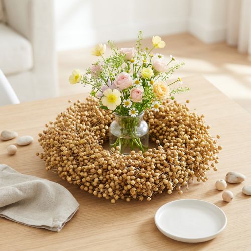 Boho dekoratyvinis vainikas, lininis dekoratyvinis vainikas, natūralus vainikas, sausas, Ø28cm | Floristik24.lt