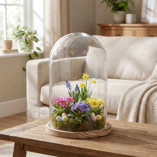 Stiklinis varpas su medine plokšteline stiklo apdaila Ø17cm H25cm | Floristik24.lt