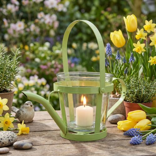 Žibinto stiklo dekoratyvinė laistytuvu metalinė žalia Ø14cm H13cm | Floristik24.lt