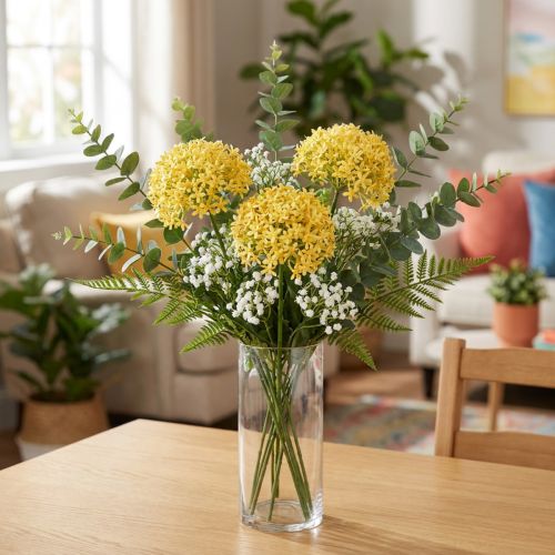 Dekoratyvinis svogūnas Wild Allium dirbtinis geltonas 70cm 3 vnt | Floristik24.lt