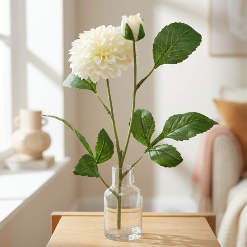 Dahlia dirbtinės gėlės kreminės žalios 2 gėlės 60cm | Floristik24.lt
