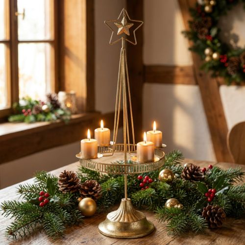 Žvakidė stulpas Žvakė Star Gold Ø23cm H49,5cm | Floristik24.lt
