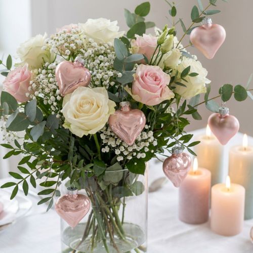 Mini stiklinės širdelės rožinės spalvos 4cm 12 vnt | Floristik24.lt