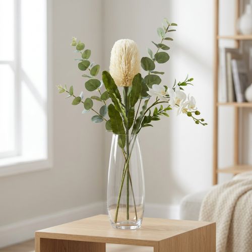 Dirbtinė gėlė Banksia balta kreminė Dirbtinė egzotika 64cm | Floristik24.lt
