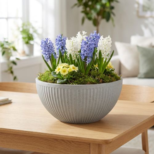Gėlių dubuo, margas pilkas plastikinis, Ø35 cm, aukštis16,5 cm | Floristik24.lt