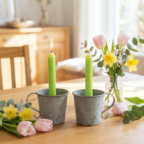 Kūginis žvakių laikiklis vintažinis puodelis metalinis pilkas Ø7cm H6cm 2vnt | Floristik24.lt