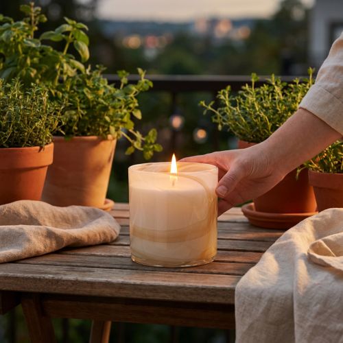 Citronella žvakių kvapioji žvakė baltame stikle Ø12cm H12,5cm | Floristik24.lt