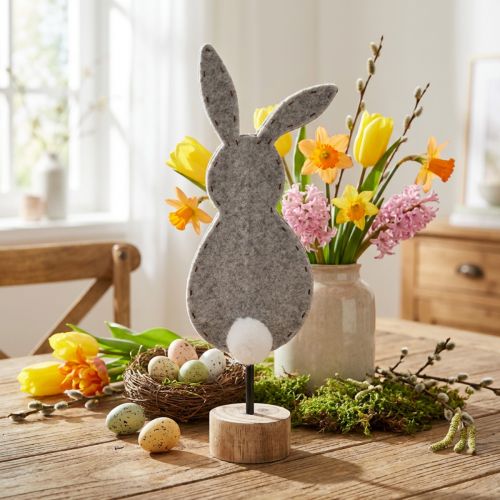 Stovo stalo puošmena Velykų zuikio dekoracija veltinis pilkas 50cm | Floristik24.lt