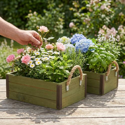 Vintažinė gėlių dėžutė medinė vazono žaliava L24/30cm rinkinys iš 2 | Floristik24.lt