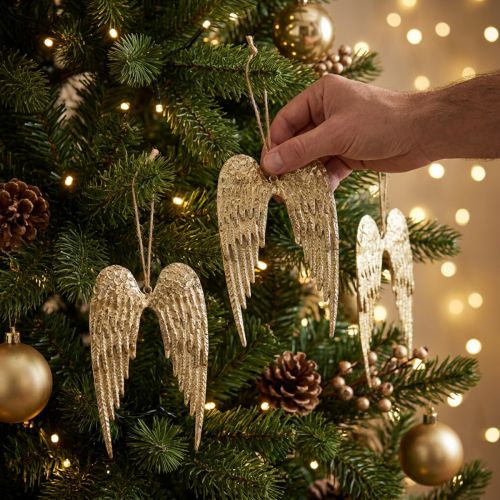 Angel Wings Dekoratyvinis pakabukas Kalėdinis Auksinis 14,5×9cm 4 vnt | Floristik24.lt