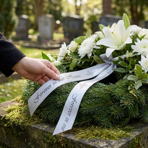 daiktų Gedulo juostelė sidabrinė juoda užrašas Forever in... 25mm 25m