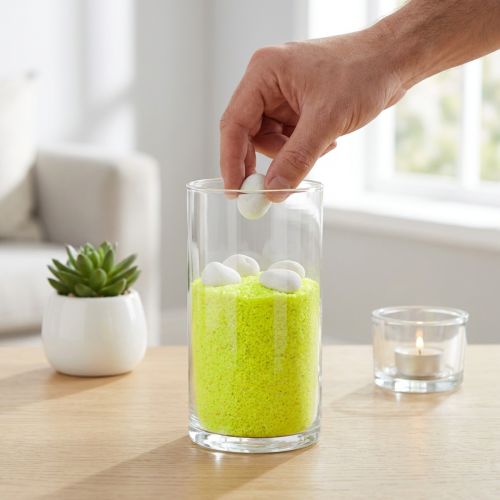 Dekoratyvinis smėlis geltonas neoninės spalvos smėlis 0,5 mm neoninės geltonos spalvos 1 kg | Floristik24.lt