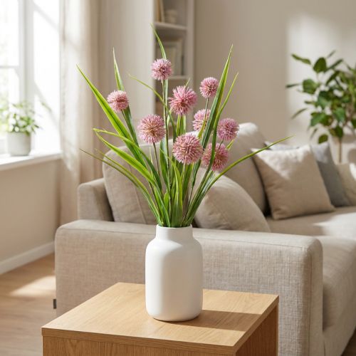 Dirbtinės gėlės rutulinė gėlė aliuminis dekoratyvinis svogūnas dirbtinis rožinis 45cm | Floristik24.lt