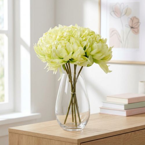 Chrizantemų puokštė dirbtinio kremo, geltona 28cm 6vnt | Floristik24.lt