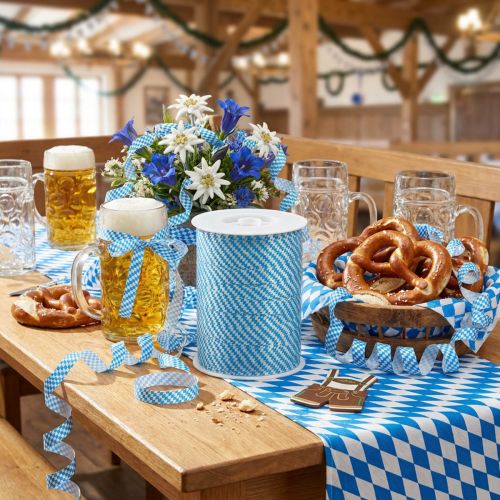 Dekoratyvinė juostelė garbanojimo juostelė Oktoberfest mėlyna-balta 10mm 250m | Floristik24.lt
