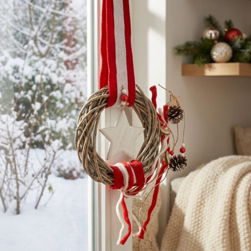 Kalėdinis lango vainikas kabinti raudonas, baltas Ø20cm L98cm | Floristik24.lt